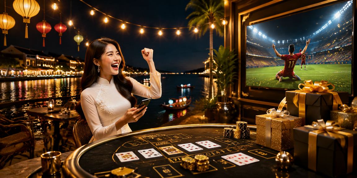 Người phụ nữ mặc áo dài tại Hội An chơi baccarat trực tuyến trên điện thoại