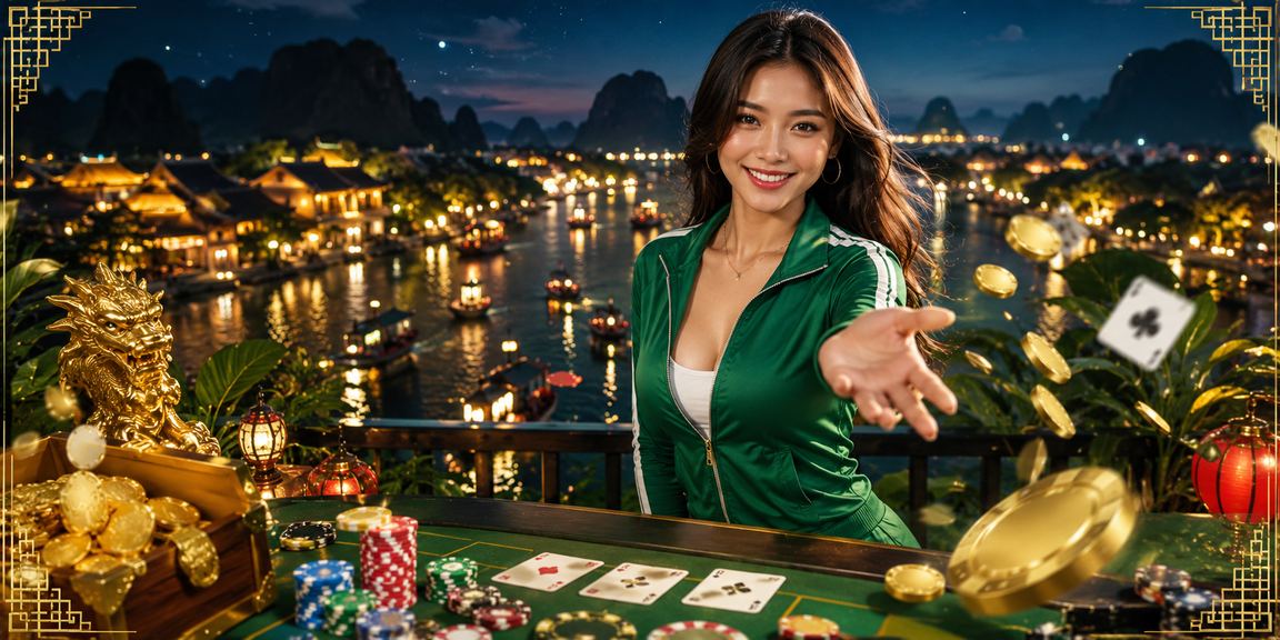 Người mẫu Việt Nam tại bàn Baccarat phong cách Ninh Bình, không khí casino sang trọng